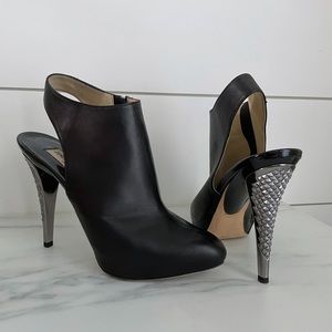 Jimmy Choo Black Leather Studded Heel Booties